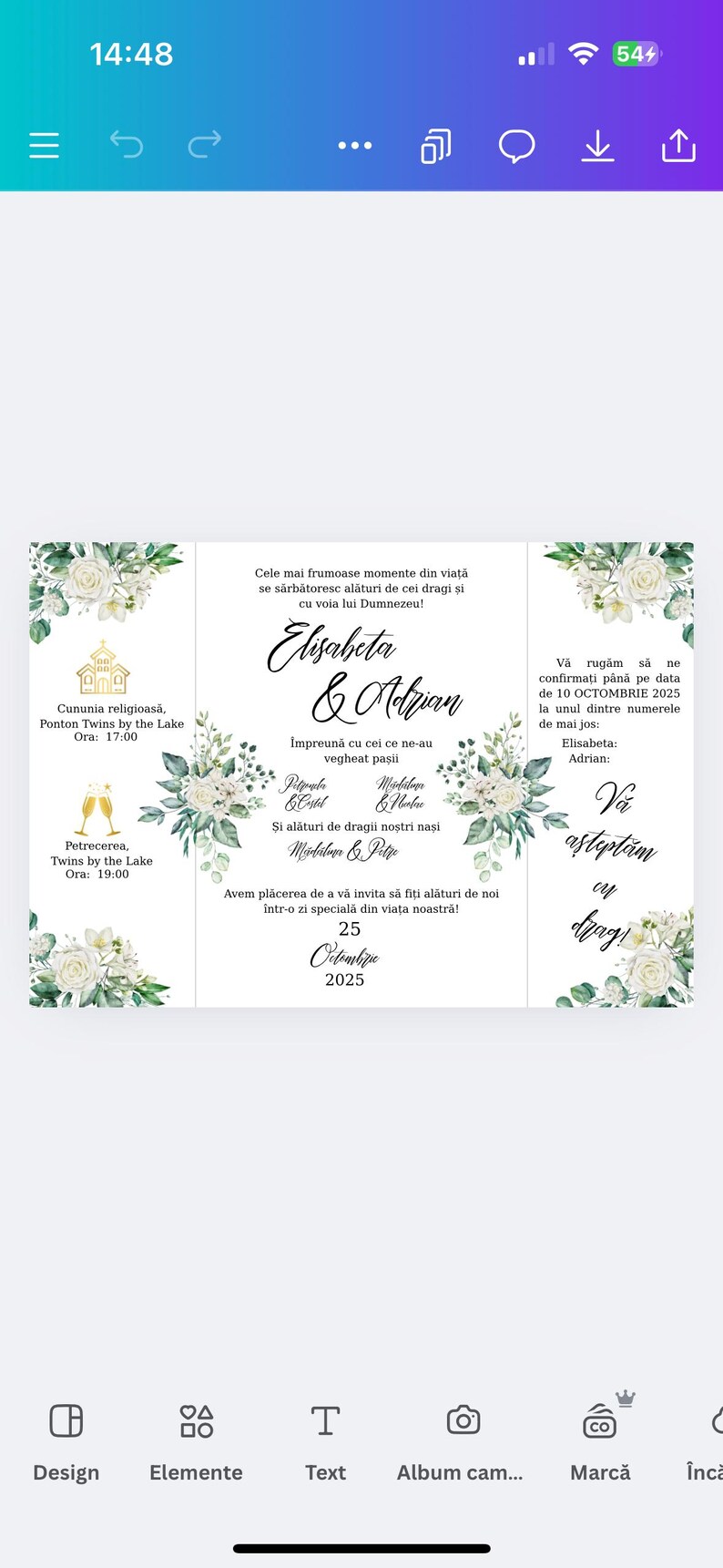 Elegant Wedding Invitation Template, Greenery Canva Invite, Printable ...