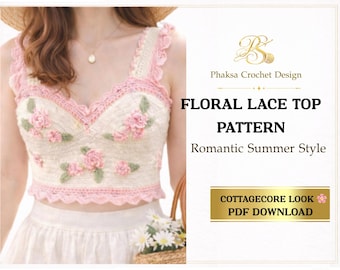 Floral Lace Crochet Crop Top PDF Pattern, Summer Bralette (Digital Download)