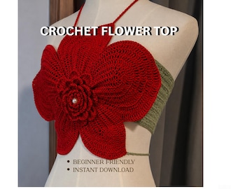 3D Flower Crochet Halter Top Pattern | Summer Crop Top (PDF Download)