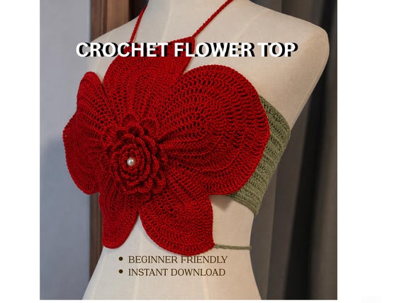 3D Flower Crochet Halter Top Pattern | Summer Crop Top (PDF Download)