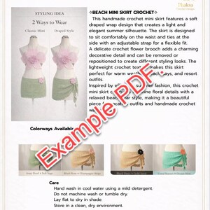 May include: Handmade crochet mini skirt with a draped wrap design. Features a delicate crochet flower brooch and adjustable strap. Available in Ivory Pearl, Blush Rose, Black Onyx, and Coral Sunset colors. Perfect for beach and resort outfits.