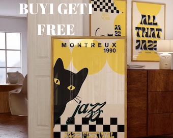 Impresión artística del festival de jazz retro: póster del gato negro (descarga digital)