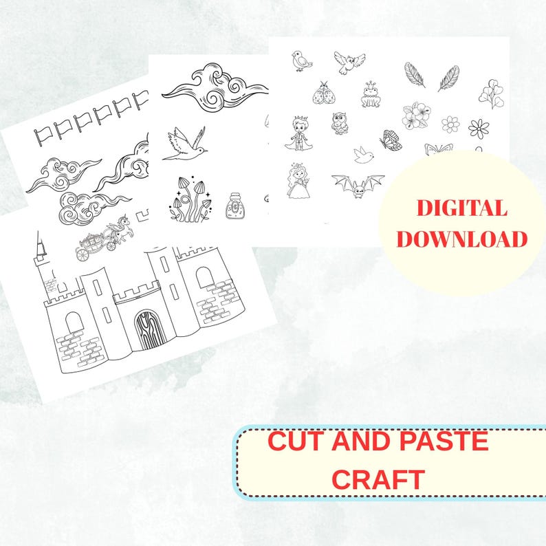 Castle Cut &amp; Paste Craft Printable, Castle Color Build Kit, PDF ...