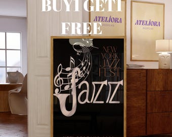 Póster vintage de festival de jazz: Impresión musical retro (descarga digital)