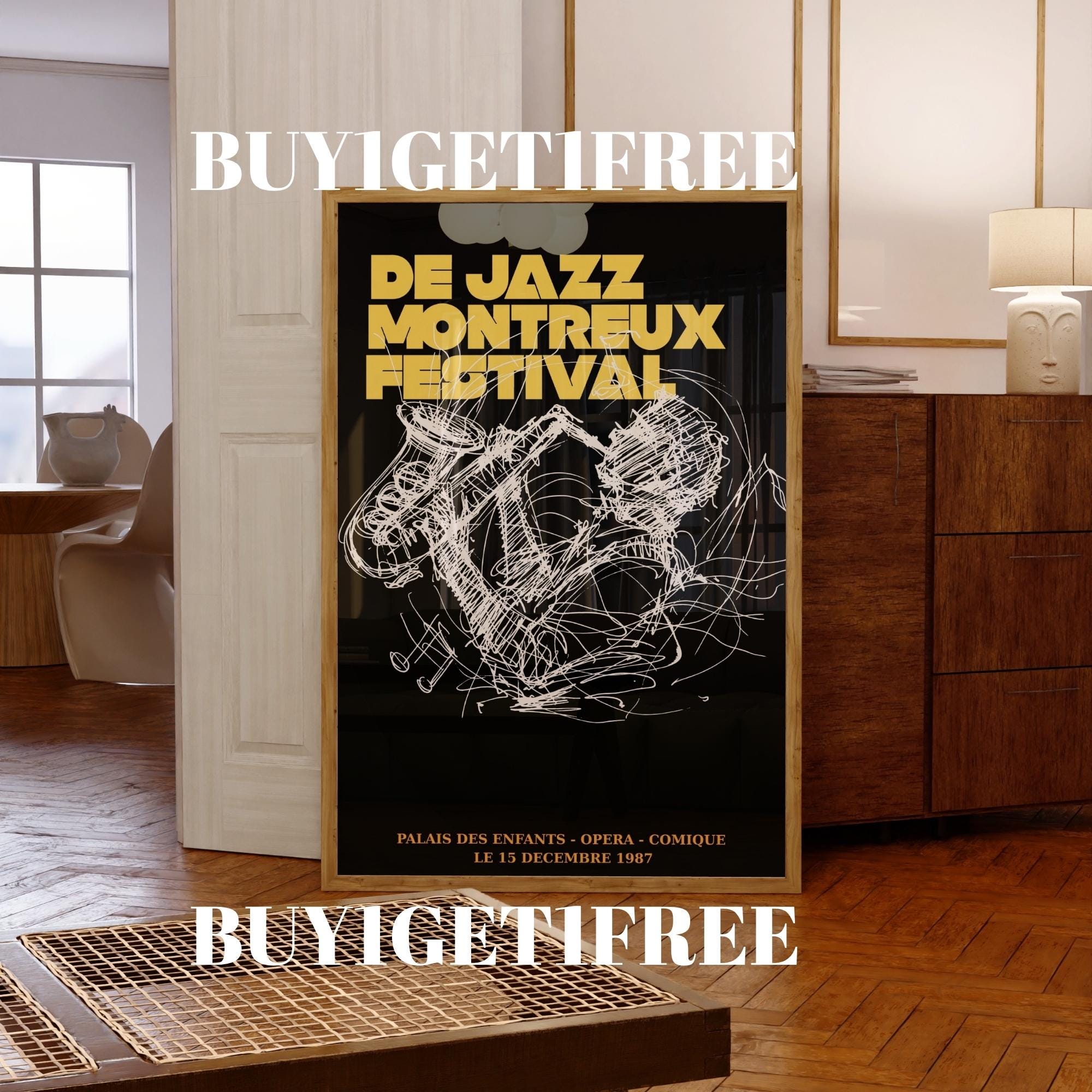 SPECTACLES EN SUEDE (MONOCLE)モダンアートポスター Montreux Jazz Festival Print – Abstract Saxophone Music Poster