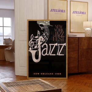 Jazz Festival Poster, Vintage Music Prints, Retro Jazz Music Wall Art, Jazz Instruments Print Digital Download, Jazz Festival Art Print