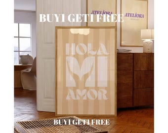 Impresión "Hola Mi Amor": Tipografía retro española, arte mural bohemio (descarga digital)