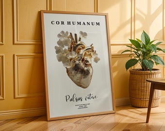Latin Anatomy Heart Wall Print — Botanical Heart Decor for Cardiologists