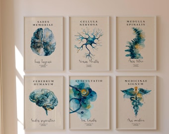 Gehirn Anatomie Art Print: Neurologie, Neuron Cell Decor Set (Digitaler Download)