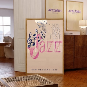 Jazz Festival Poster, Vintage Music Prints, Retro Colors Jazz Music Wall Art, Jazz Instruments Posters, Jazz Music Print Digital Download