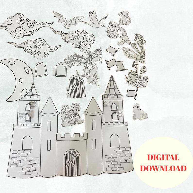 Castle Cut &amp; Paste Craft Printable, Castle Color Build Kit, PDF ...