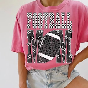 Football Mom PNG, Retro Checkerboard Leopard Star Print PNG, Game Day Sublimation Design, Sport Mama Digital Download Shirt PNG