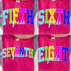 Neon Distressed Fifth/ Sixth/ Seventh Grade Bundle Png, Preppy Back To School Bundle Png, Colorful School Teacher Png, 1st Day Of School Png