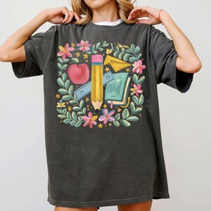 Floral Teacher Pencil PNG, Coquette Teacher Back To School Png, 1st Day Of School Png, Boho Floral Teacher Png, Brushstroke, School Girl Png