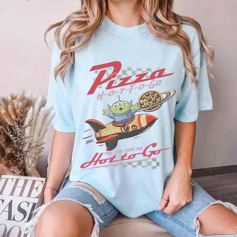 Retro Pizza Planet Alien Shirt, Toy Story Hot To Go Graphic Tee (Digital Download) image 4
