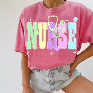 Neon Checkered NURSE PNG, Nurse Neon Distressed Png, Everyday Png, Custom Preppy Nurse Design, Nurse Life Png , Hand Drawn,Colorful