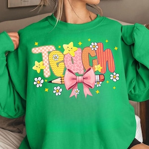 Coquette Teach Png, Preppy Floral Teacher Sublimation Design, Cute Pastel Back to School Shirt Graphic, Retro Girly Teacher PNG