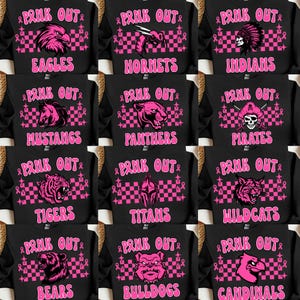 Pink Out Mascot PNG: Retro Checkered Design, Breast Cancer Awareness (Digital Download)