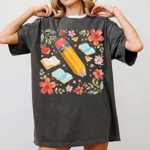 Floral Teacher Pencil PNG, Coquette Teacher Back To School Png, 1st Day Of School Png, Boho Floral Teacher Png, Brushstroke, School Girl Png