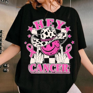 Hey Cancer PNG Cowgirl Brustkrebs Bewusstsein Sublimation Pink Western Mittelfinger Clipart Bold Oktober Digital Download