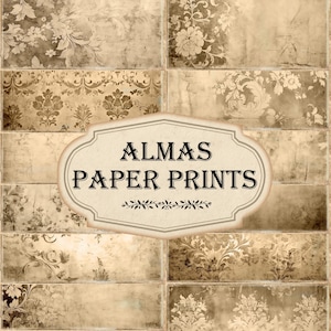 Beige Digital Papers Neutral Distressed Printable Download Shabby Damask Junk Journal Prints Vintage  Paper Pack 8.5x11 PPH0004