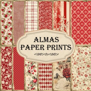 Rot Digital Papiere Druckbare Krakeliert Download Shabby Junk Journal Druck Vintage Rotes Papier Pack Decoupage Scrapbooking 8.5x11 PPV0004