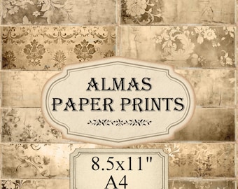 Beige Digital Papers Neutral Distressed Printable Download Shabby Damask Junk Journal Prints Vintage  Paper Pack 8.5x11 PPH0004