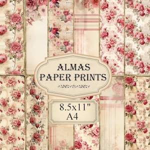 Rote Rosen Digital Papiere Druckbare Krakeliert Download Shabby Journal Vintage Rotes Papier Pack Decoupage Scrapbooking 8.5x11 PPV00011