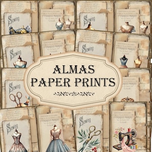 Páginas de diario de costura, bordado, imprimibles, descarga, impresiones de diarios de chatarra desgastada, papeles vintage, decoupage, scrapbooking, 8.5x11 JP0006