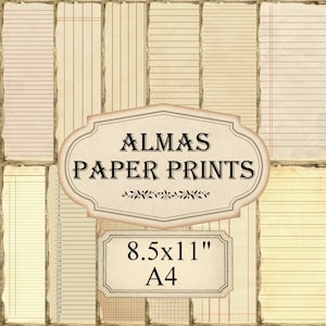 Linierte Digitale Papiere Shabby Chic Neutral Old Download Scrapbooking Junk Journal Prints Vintage Paper Pack A4 PPV0010