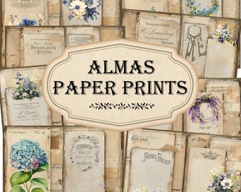 Blaue Blumen Journal Seiten Druckbare Download Shabby Junk Journal Drucke Vintage Halbe Seiten Papiere Decoupage Scrapbooking 8.5x11 JP0001