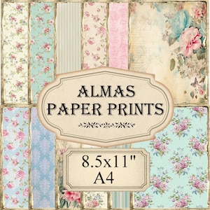 Digitale Papiere Rosen Romantische Shabby Chic Blumen Download Rose Junk Journal Prints Vintage Paper Pack 8.5x11 PPV0002