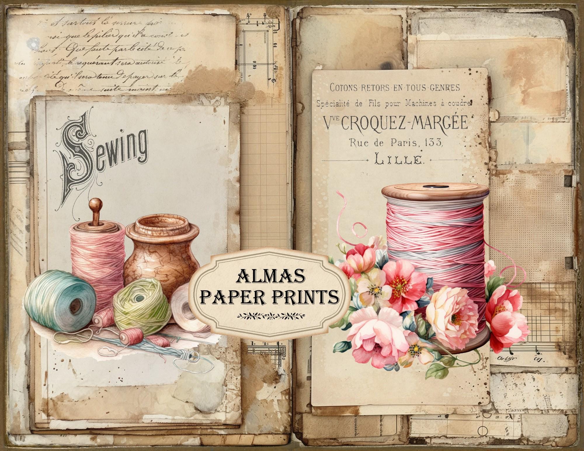 Sewing Studio Journal Pages Printable Distressed Download Shabby Junk ...