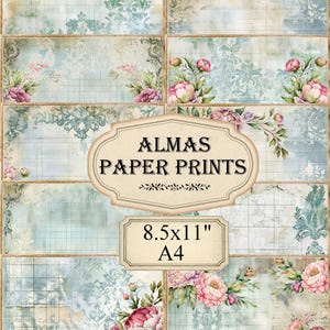 Pfingstrosen Digitale Papiere Neutral horizontal Download Junk Journal Prints Vintage Paper Pack Decoupage 8.5x11 PPH005