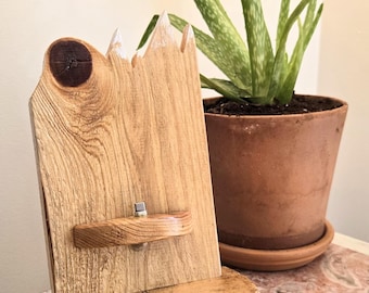Mountain Cut-Out USB-C Phone Charging Dock | Handcrafted Wood Stand on Natural Log Base
