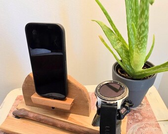 Handcrafted Wood Phone & Watch Charger Dock | Dual Device Stand | Rustic Nightstand Organizer | One-of-a-Kind Functional Art | Made in USA