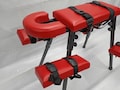 Red BDSM Spanking Bench – Adjustable Flogging Table – Heavy Duty Metal Frame – PU Leather Bondage Bench with Restraints