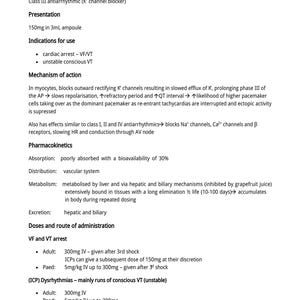 Peut inclure: Un document blanc intitul&eacute; "AMIODARONE" contenant des informations m&eacute;dicales d&eacute;taill&eacute;es. Il &eacute;num&egrave;re le type de m&eacute;dicament, la pr&eacute;sentation, les indications, le m&eacute;canisme d'action, la pharmacocin&eacute;tique et les instructions de dosage. Le texte est en noir.