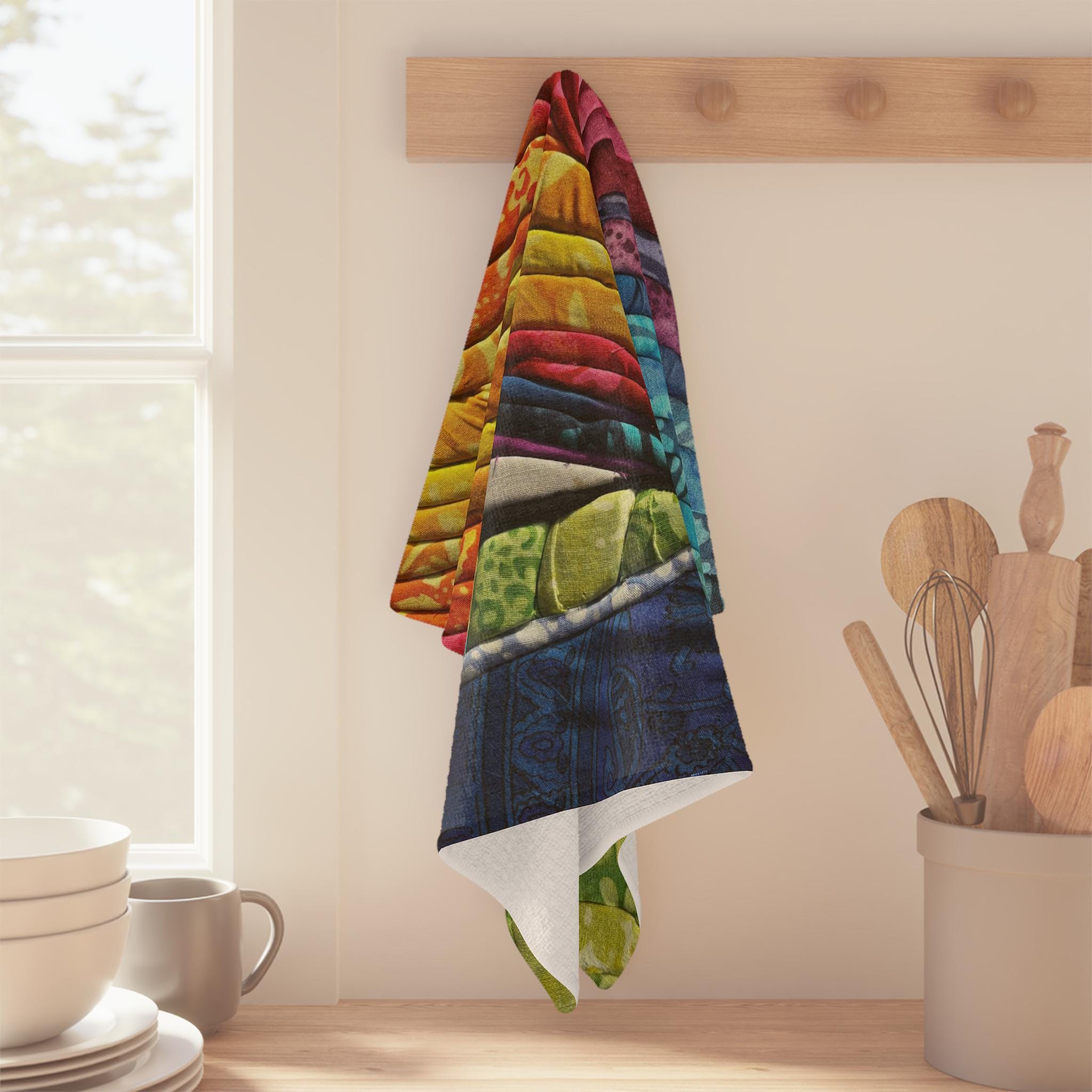 Rainbow Kinusaiga Microfiber Tea Towel | Colorful Abstract Fabric Art ...