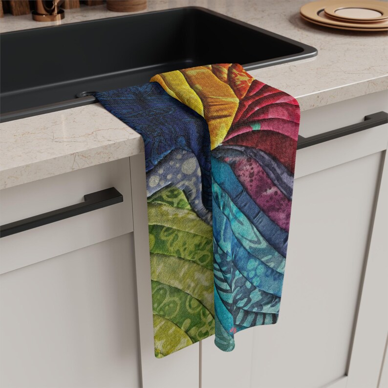 Rainbow Kinusaiga Microfiber Tea Towel | Colorful Abstract Fabric Art ...