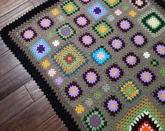 Afghan Granny Blanket, Afghan Crochet Blanket, Granny Square Blanket, Afghan Couch Throw, Afghan Granny Square Rug 56X43