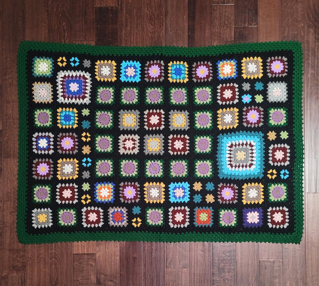 Granny Square Style Rag Rug Afghan Granny Square Blanket, Afghan Granny Square Rug, Afghan Granny ...