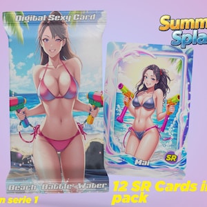 Booster SR Sexy girl beach swimsuit water pistol summer trading card / carte à collectionner fille sexy maillot plage pistolet à eau été