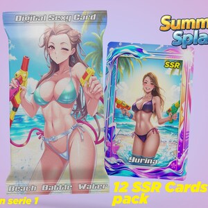 Booster SSR Sexy girl beach swimsuit water pistol summer trading card / carte à collectionner fille sexy maillot plage pistolet à eau été