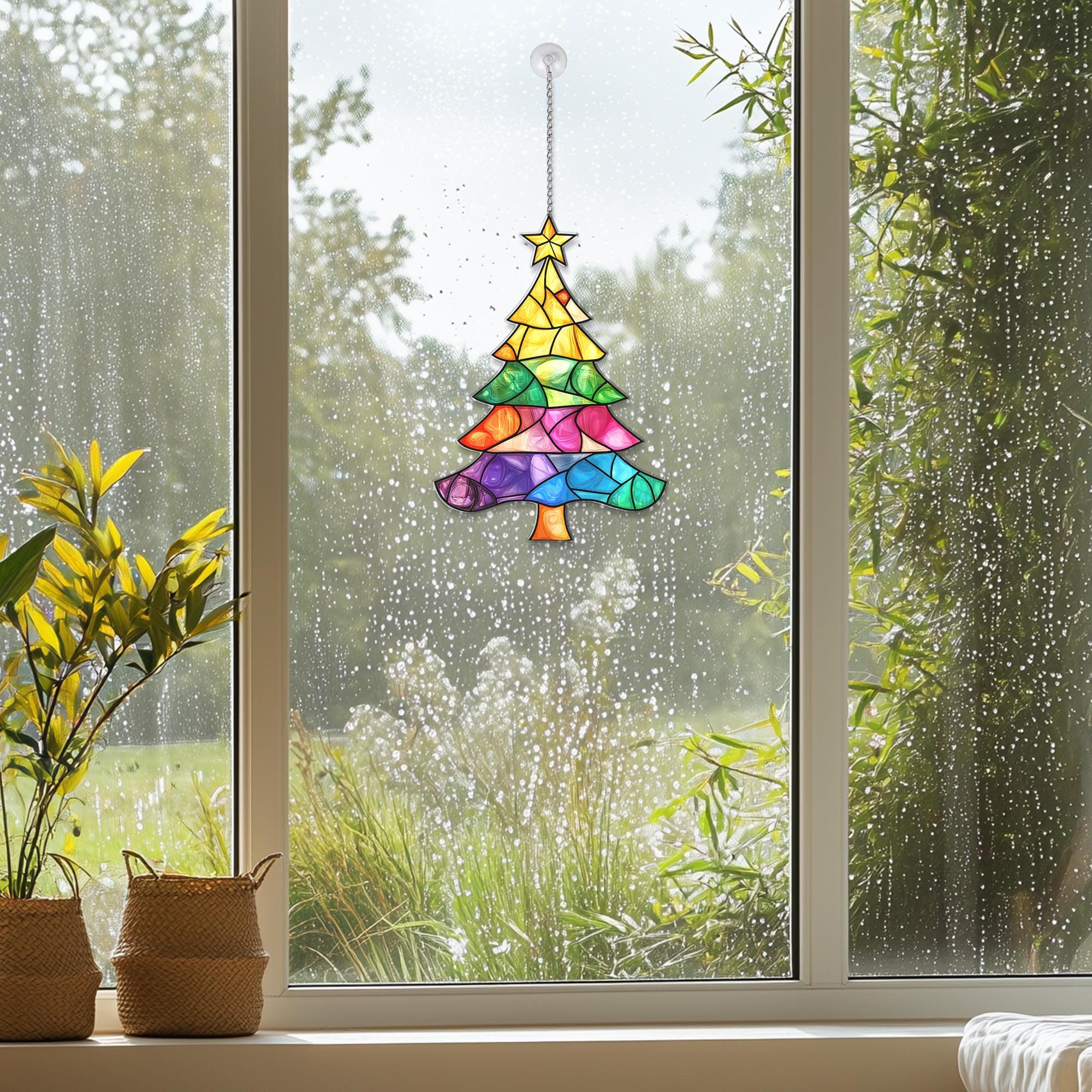 Christmas Tree Acrylic Suncatcher, Festive Holiday Window Hanging ...