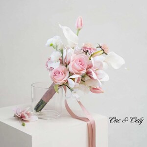 Faux Wildflower PINK Bridal Bouquet, Pink Artificial Flowers, Colorful Spring Summer Wedding Bouquets, Boutonnieres, Corsages image 10