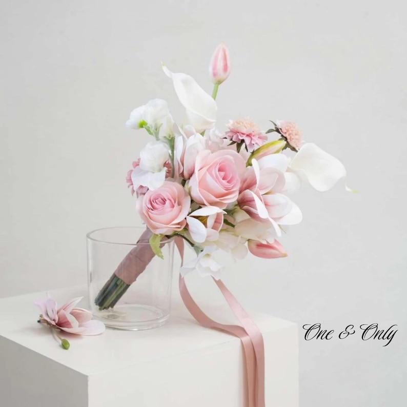 Faux Wildflower PINK Bridal Bouquet, Pink Artificial Flowers, Colorful Spring Summer Wedding Bouquets, Boutonnieres, Corsages image 10