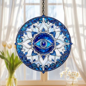 Evil Eye Stained Glass Suncatcher Evil Eye Window Hanging Protection Charm Home Decor House Protection Gift Good Luck Charm Amulet Talisman
