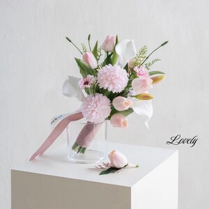 Faux Wildflower PINK Bridal Bouquet, Pink Artificial Flowers, Colorful Spring Summer Wedding Bouquets, Boutonnieres, Corsages image 7