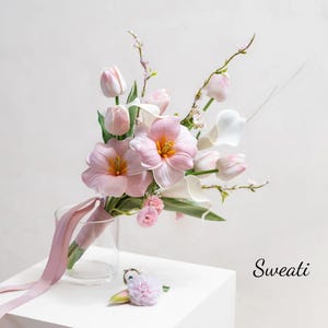 Faux Wildflower PINK Bridal Bouquet, Pink Artificial Flowers, Colorful Spring Summer Wedding Bouquets, Boutonnieres, Corsages image 9